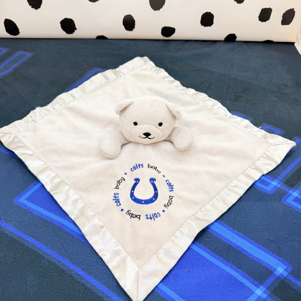 Baby Fanatic Indianapolis Colts NFL Bear Security Blanket Lovey Satin Trim 14"